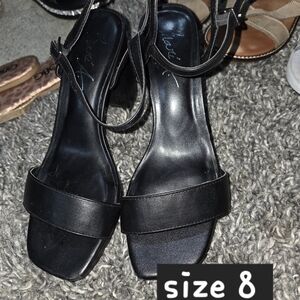 Women's Black Ankle-Strap Heeled Sandals - Size 8